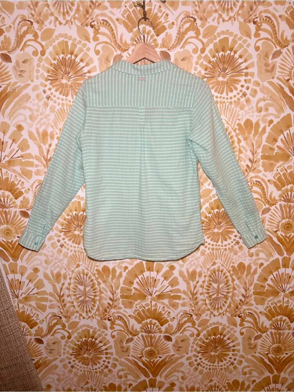 Columbia Women's Mint Green Striped Button-Down Shirt | Roll-Tab Sleeves - Picture 5 of 13